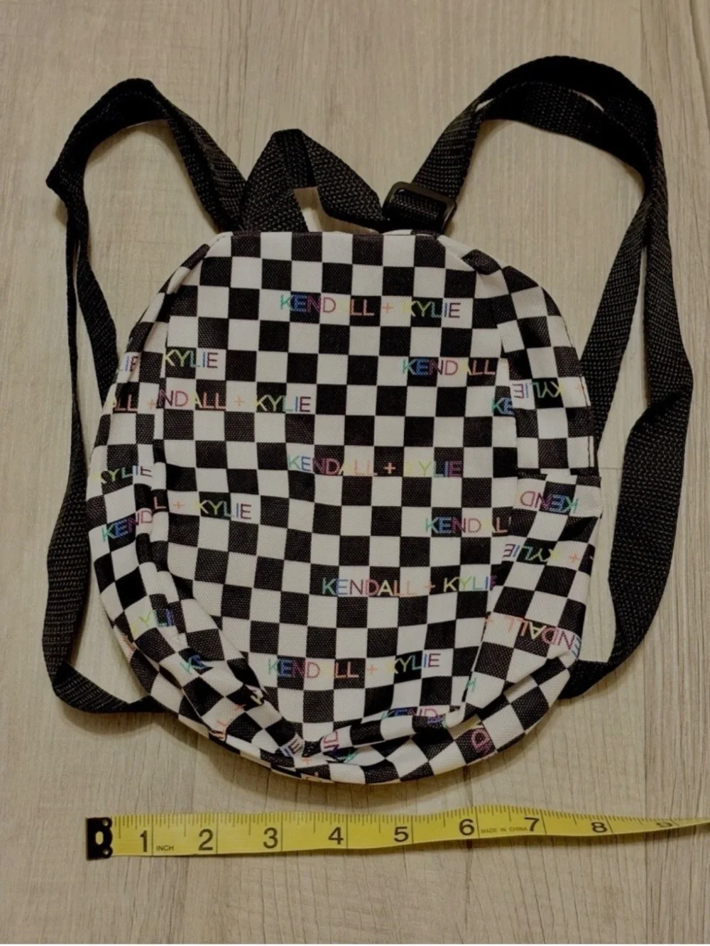 Kendall + Kylie Black & White Checkered Backpack Purse Adjustable Festival Rave